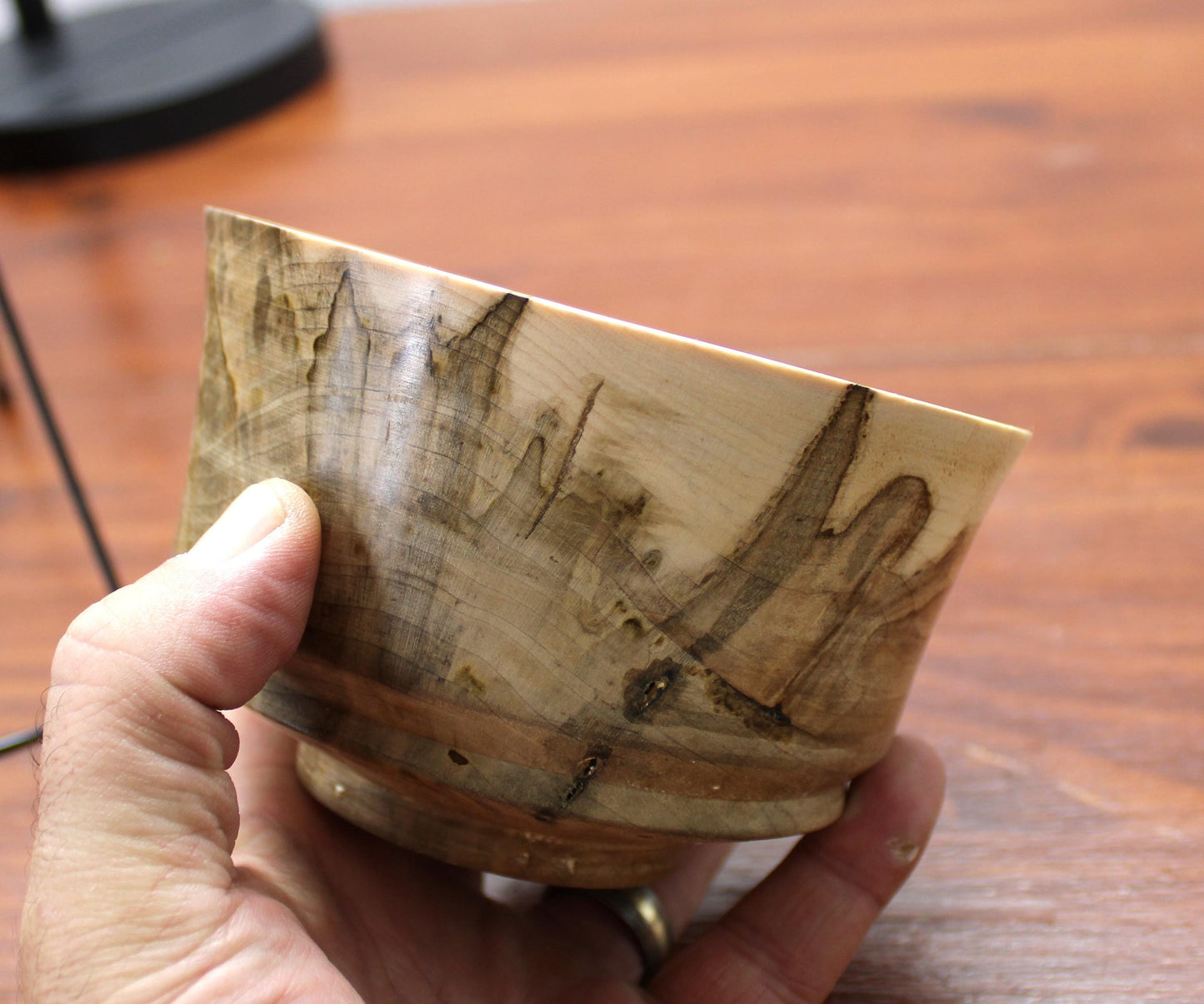 Spalted Maple Pedestal Bowl – One-of-a-Kind Sculptural Art Piece, Natural Edge Grain, Handturned