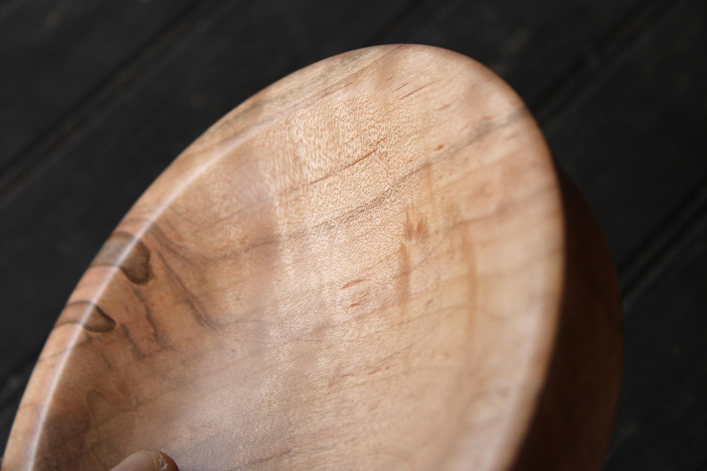 Handmade spalted maple dish with soft curves and unique markings - great gift idea or natural home accent