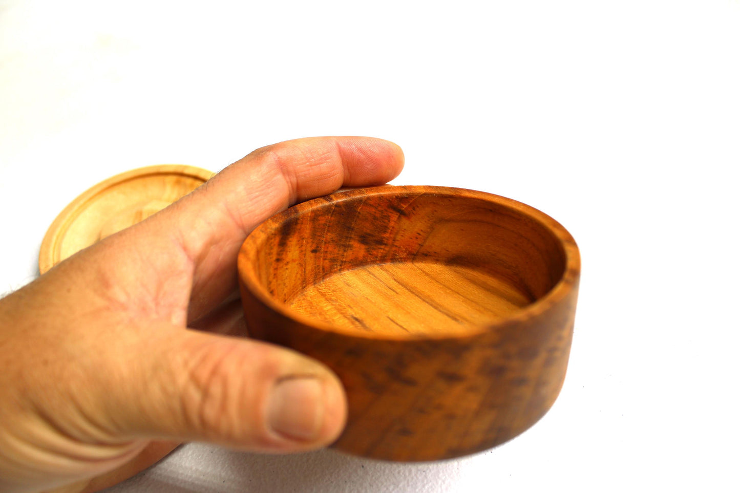 Teak bowl with cherry lid - Unique handcrafted solid teak and cherry bowl, great for jewelry or other small item storage.