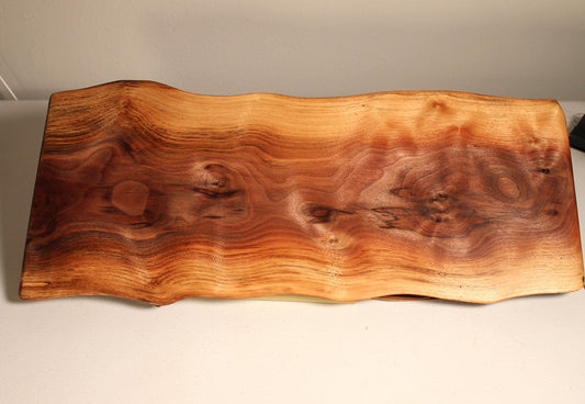 Exhibition-Quality Live Edge Walnut Board • 24.5" Figured Charcuterie & Serving Piece • Chatoyant Grain • One-of-a-Kind