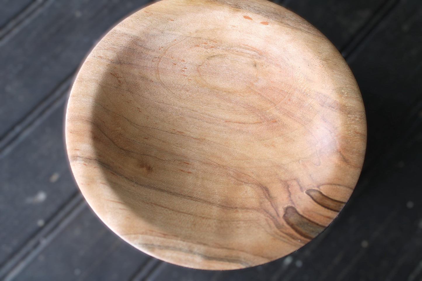 Handmade spalted maple dish with soft curves and unique markings - great gift idea or natural home accent