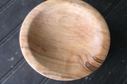 Handmade spalted maple dish with soft curves and unique markings - great gift idea or natural home accent