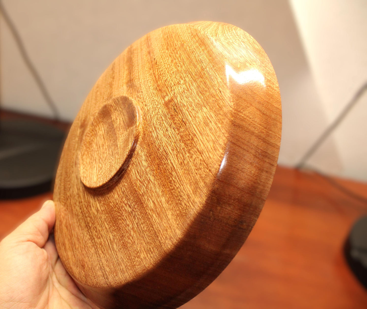 Hand turned sapele dish. Chatoyance throughout, one of a kind piece for home decor or gift