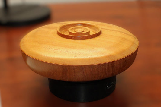 Solid mahogany lidded bowl - Wide and shallow mahogany lidded bowl, one piece pull.  Unique item with great potential in your home.