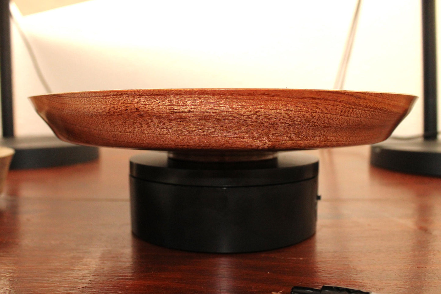 Hand turned sapele dish. Chatoyance throughout, one of a kind piece for home decor or gift