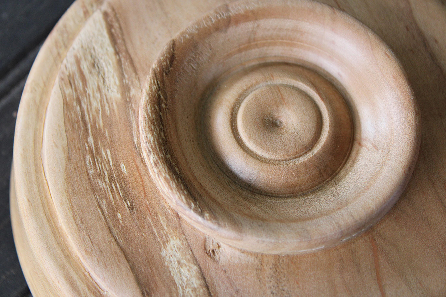 Handmade spalted maple dish with soft curves and unique markings - great gift idea or natural home accent