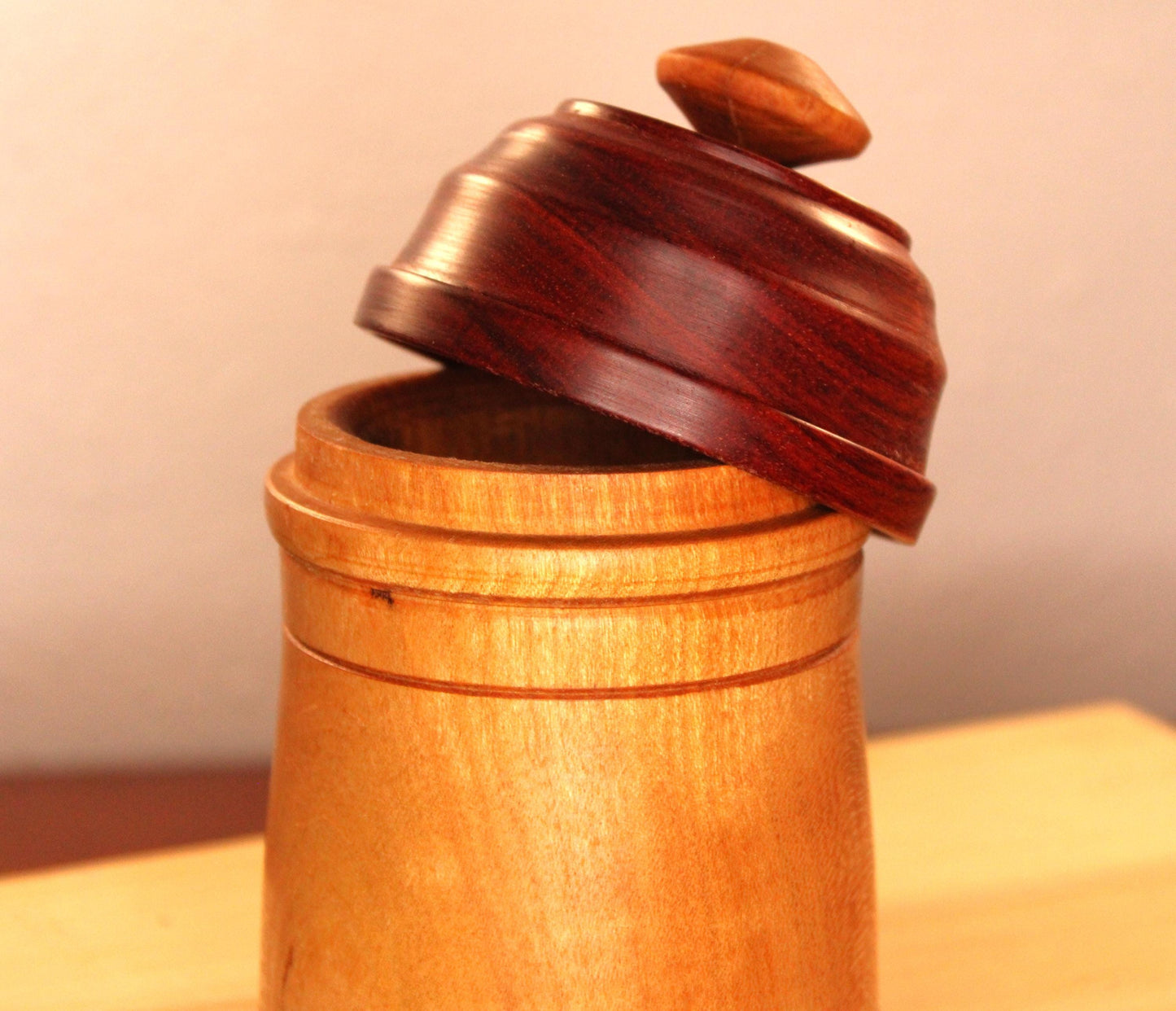 Cherry and Bloodwood Canister - Great for kitchen, bedroom, and bathroom storage.  Great gift idea or useful home decor addition.