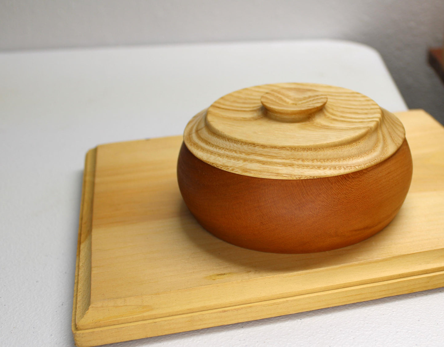 One of a kind, handcrafted lidded bowl - Ash and Cherry, great gift idea or rustic home decor piece