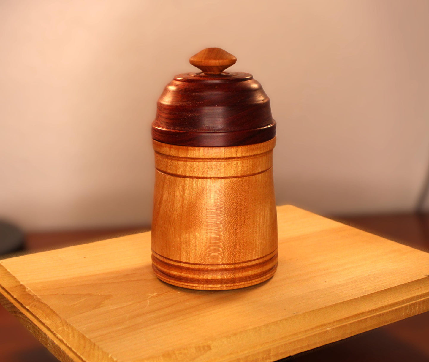 Cherry and Bloodwood Canister - Great for kitchen, bedroom, and bathroom storage.  Great gift idea or useful home decor addition.