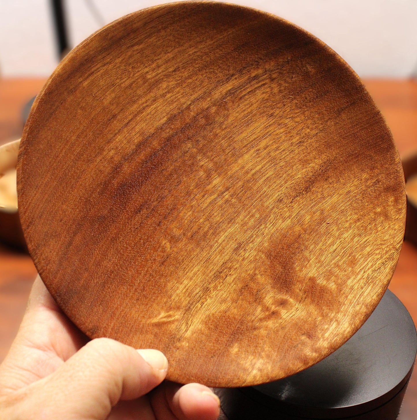 Hand-Turned Sapele Wood Platter – Elegant Shallow Decorative Bowl with Subtle Rim Bead