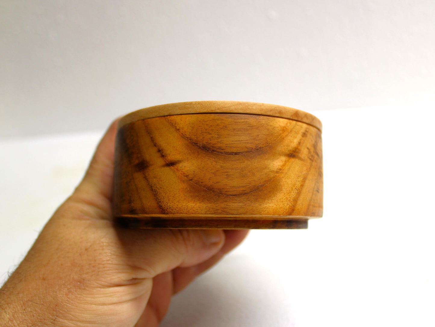 Teak bowl with cherry lid - Unique handcrafted solid teak and cherry bowl, great for jewelry or other small item storage.