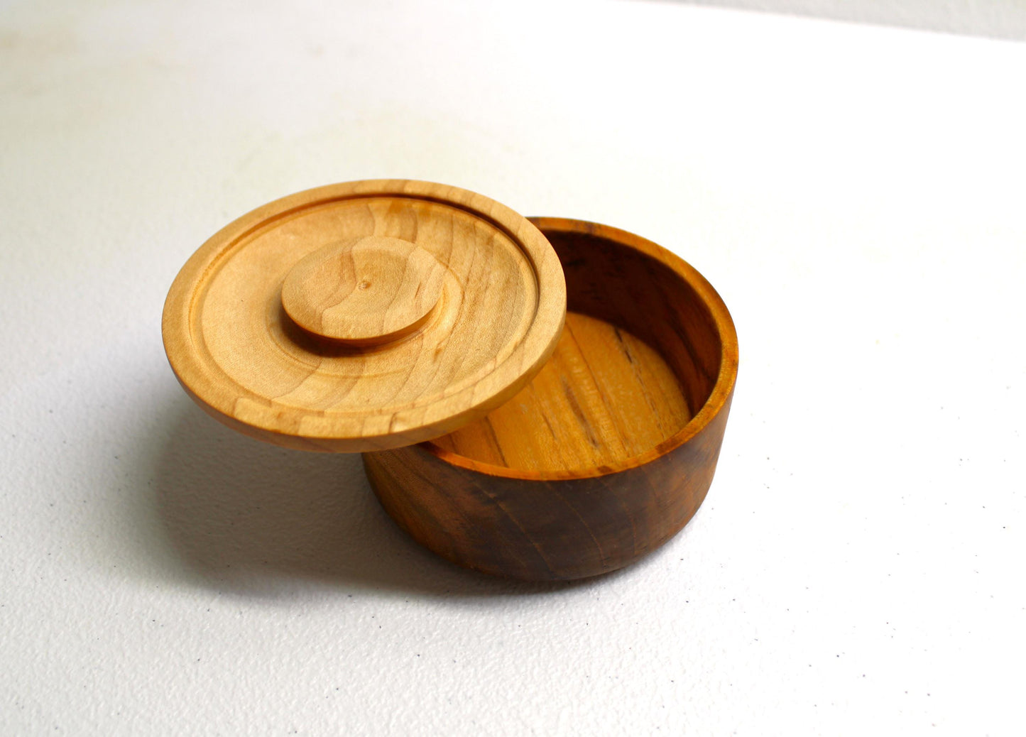 Teak bowl with cherry lid - Unique handcrafted solid teak and cherry bowl, great for jewelry or other small item storage.