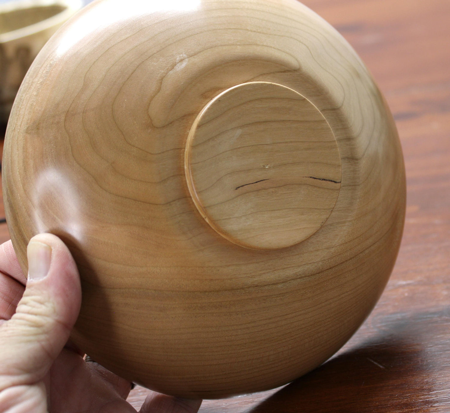 Cherry Wood Decorative Bowl – Minimalist Turned Wood Centerpiece, Handcrafted Elegance