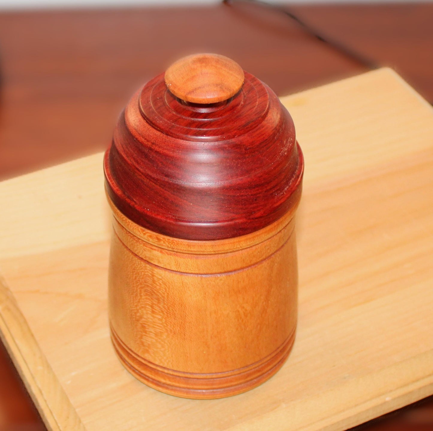 Cherry and Bloodwood Canister - Great for kitchen, bedroom, and bathroom storage.  Great gift idea or useful home decor addition.
