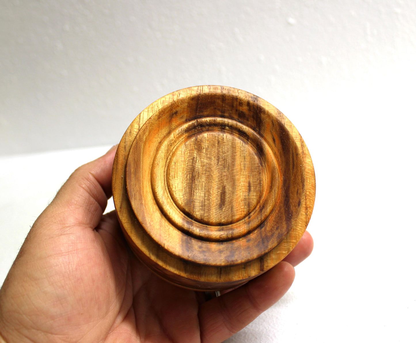 Teak bowl with cherry lid - Unique handcrafted solid teak and cherry bowl, great for jewelry or other small item storage.