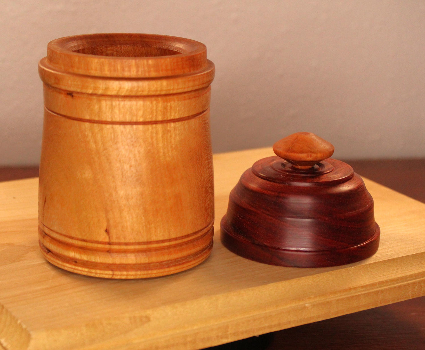 Cherry and Bloodwood Canister - Great for kitchen, bedroom, and bathroom storage.  Great gift idea or useful home decor addition.