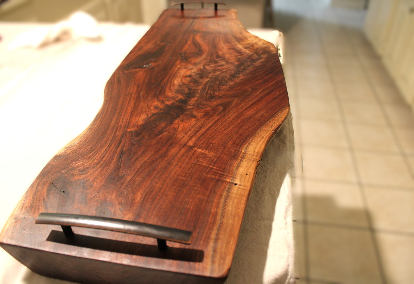 Extra Large Double Live Edge Walnut Serving Slab with Handles – Handcrafted Statement Piece