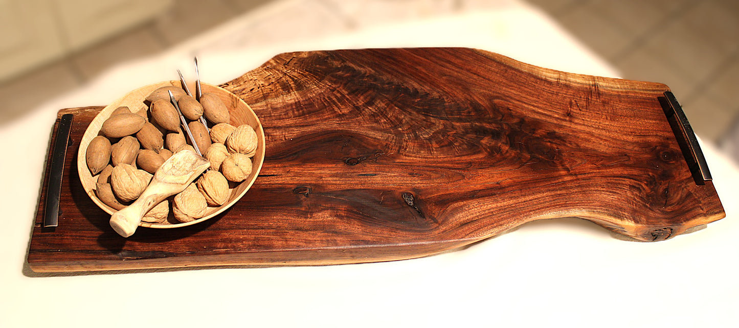 Extra Large Double Live Edge Walnut Serving Slab with Handles – Handcrafted Statement Piece