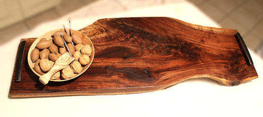 Extra Large Double Live Edge Walnut Serving Slab with Handles – Handcrafted Statement Piece
