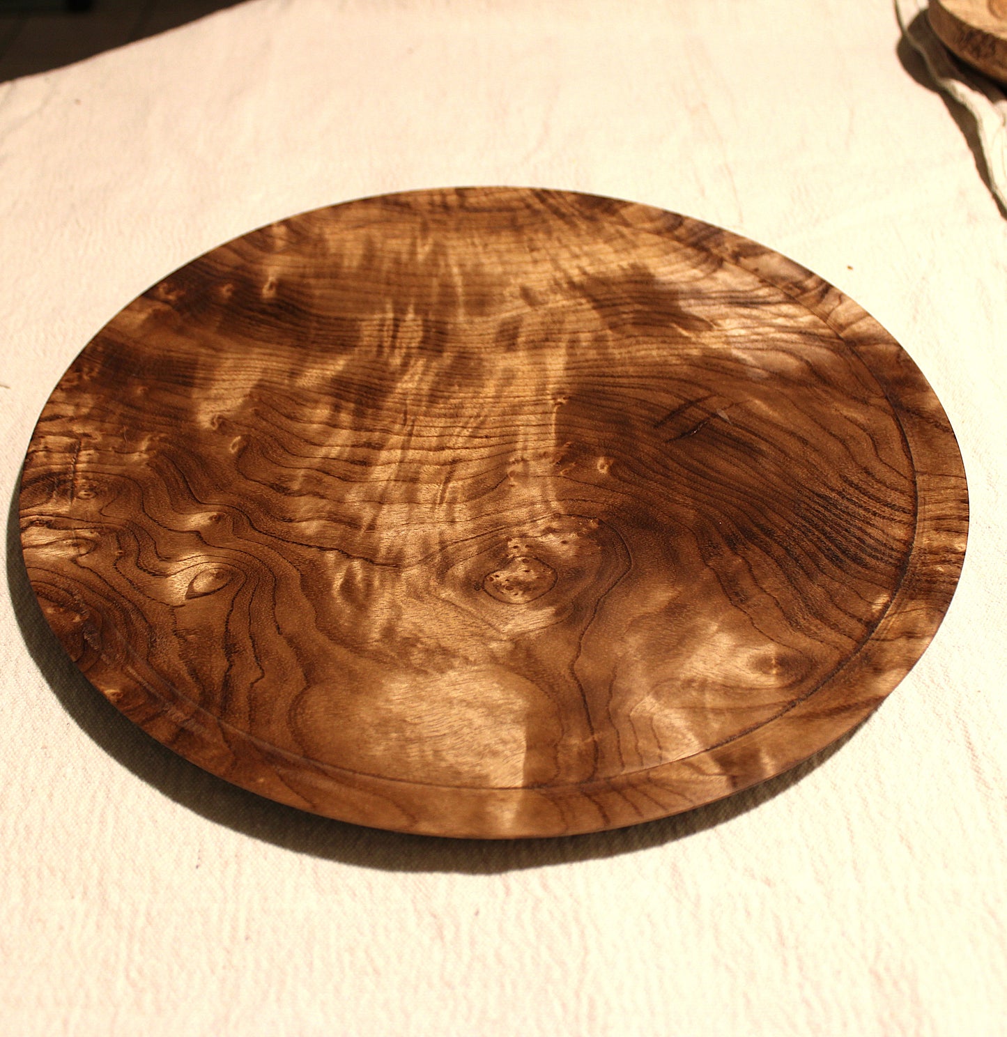 Large, colorful myrtlewood platter- Collector quality timber, phenomenal chatoyance, great for display, catch all - 12.5" diameter