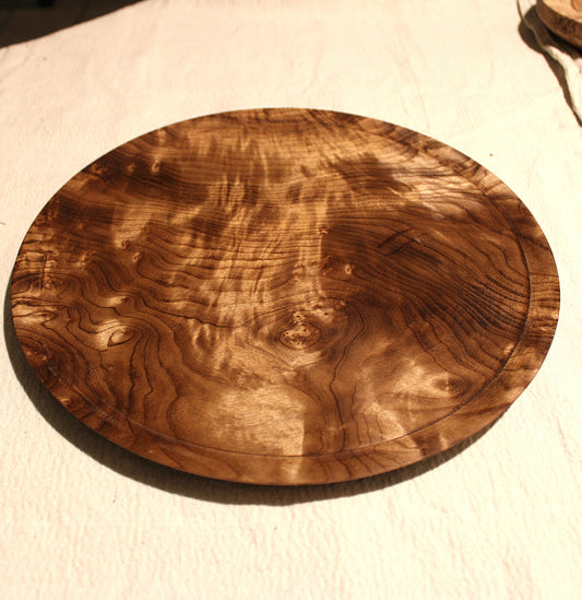 Large, colorful myrtlewood platter- Collector quality timber, phenomenal chatoyance, great for display, catch all - 12.5" diameter