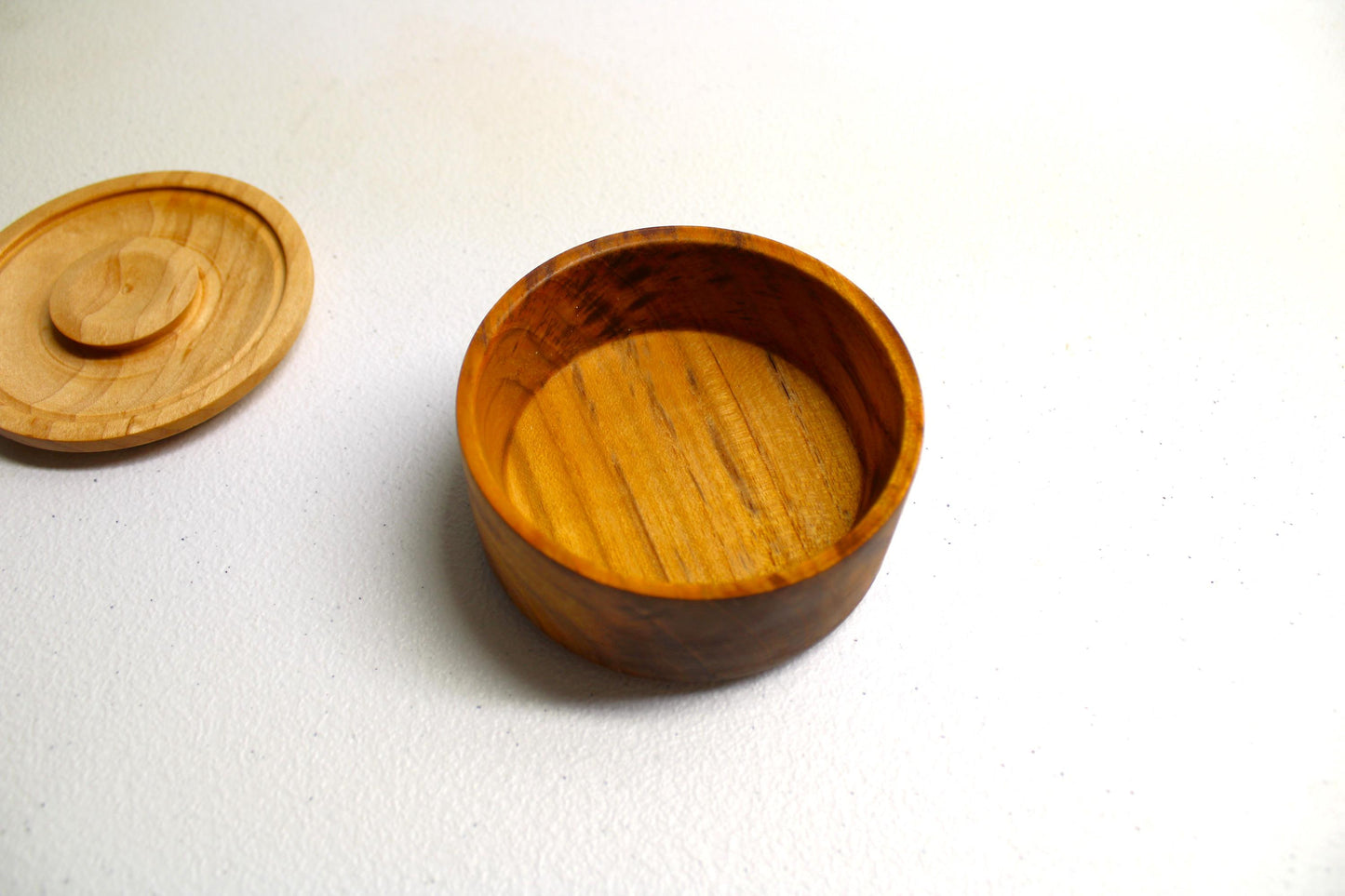 Teak bowl with cherry lid - Unique handcrafted solid teak and cherry bowl, great for jewelry or other small item storage.