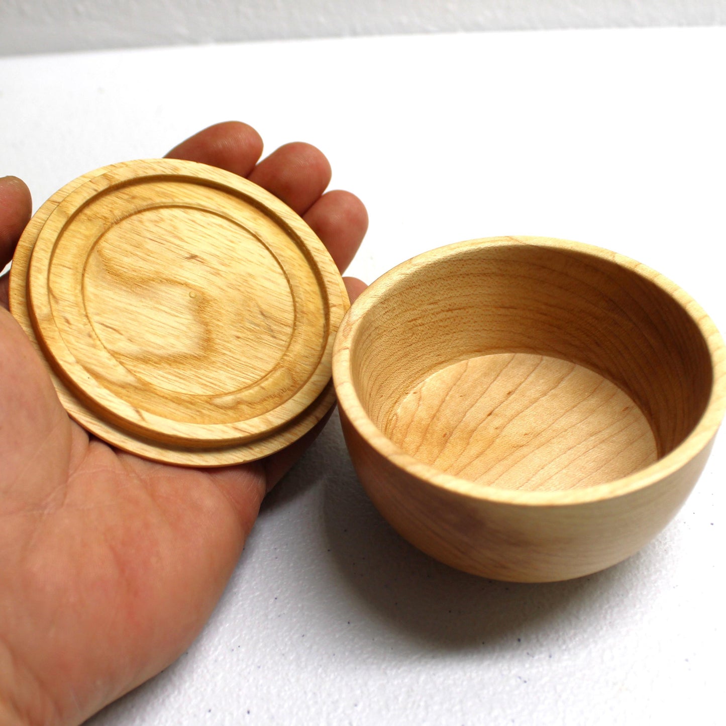 Handmade Turned Wooden Box - European Beech with Maple Lid, great for jewelry or other bedside and bathroom storage