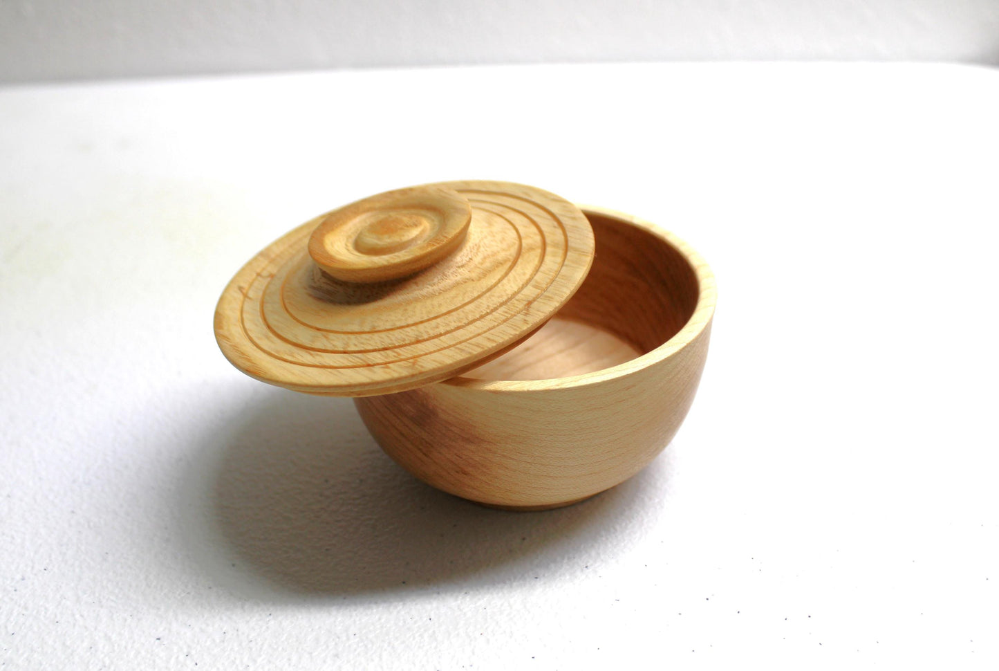 Handmade Turned Wooden Box - European Beech with Maple Lid, great for jewelry or other bedside and bathroom storage