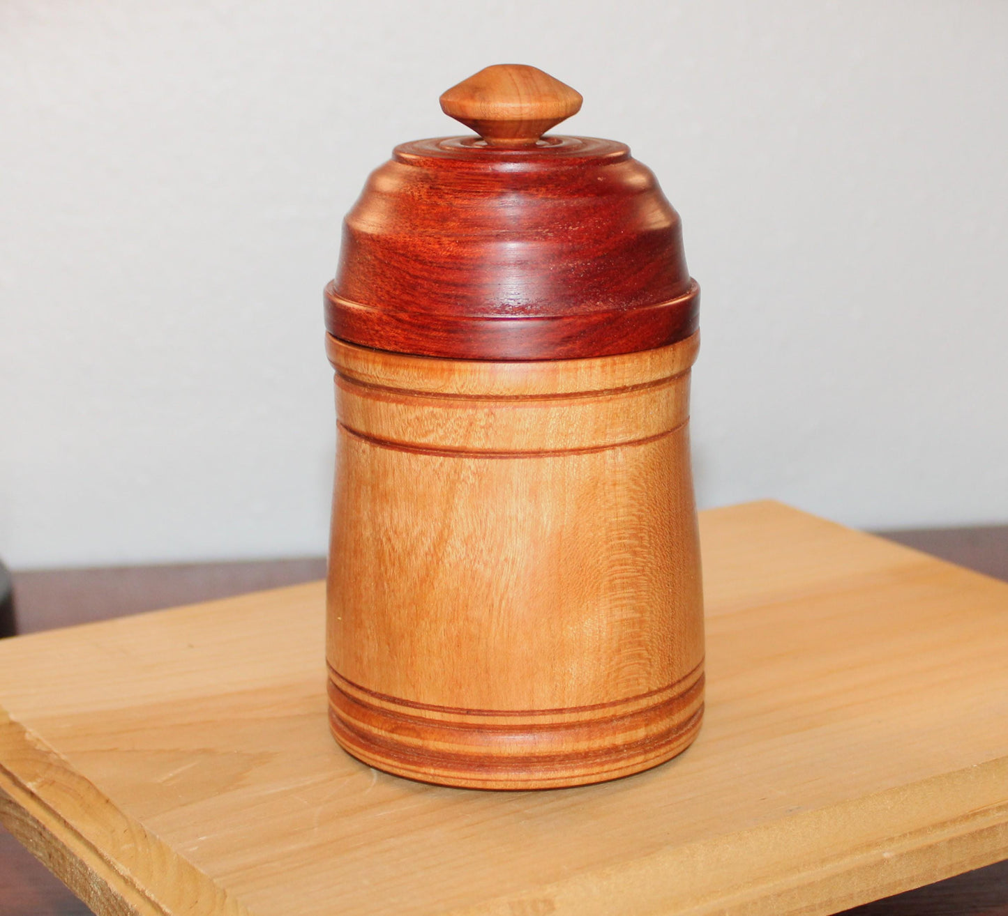 Cherry and Bloodwood Canister - Great for kitchen, bedroom, and bathroom storage.  Great gift idea or useful home decor addition.