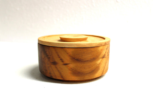 Teak bowl with cherry lid - Unique handcrafted solid teak and cherry bowl, great for jewelry or other small item storage.