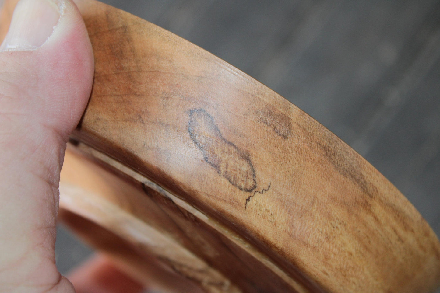 Handmade spalted maple dish with soft curves and unique markings - great gift idea or natural home accent
