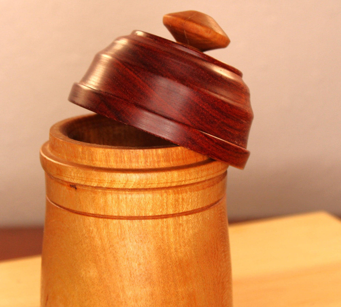 Cherry and Bloodwood Canister - Great for kitchen, bedroom, and bathroom storage.  Great gift idea or useful home decor addition.