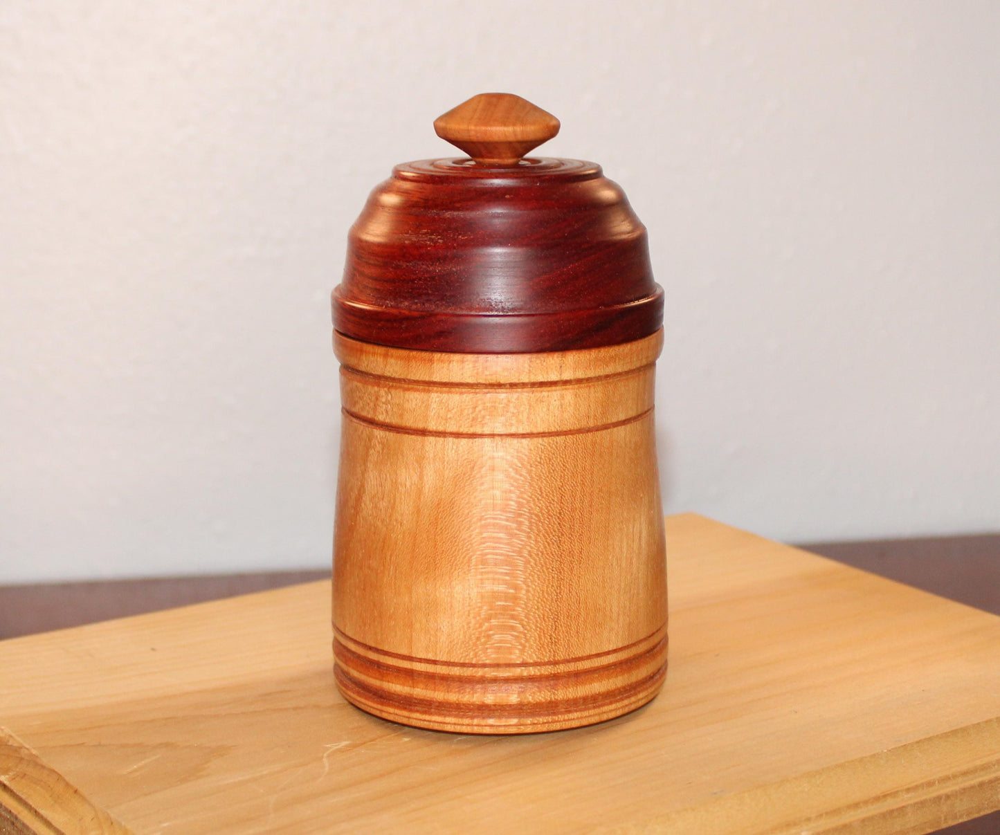 Cherry and Bloodwood Canister - Great for kitchen, bedroom, and bathroom storage.  Great gift idea or useful home decor addition.