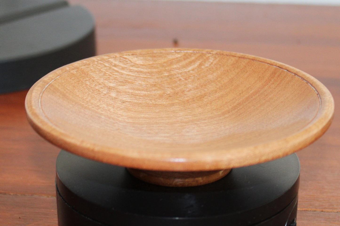 Hand-Turned Sapele Display Bowl with Sculpted Rim