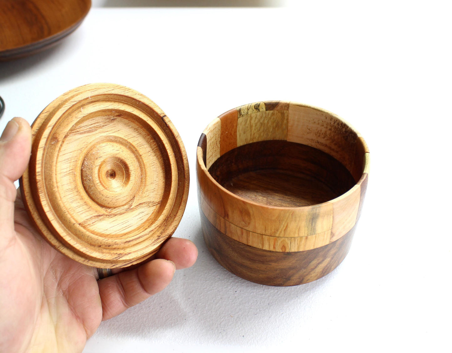 Multi-wood Bowl with Lid - Cute and functional lidded bowl, guaranteed one of a kind!