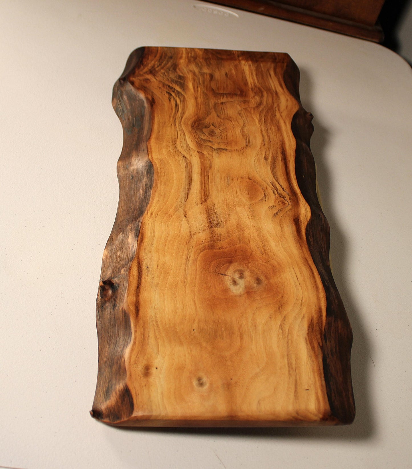 Exhibition-Quality Live Edge Walnut Board • 24.5" Figured Charcuterie & Serving Piece • Chatoyant Grain • One-of-a-Kind