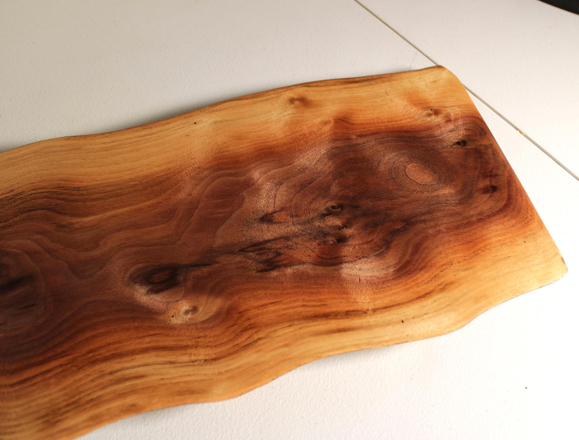 Exhibition-Quality Live Edge Walnut Board • 24.5" Figured Charcuterie & Serving Piece • Chatoyant Grain • One-of-a-Kind