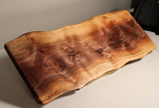 Exhibition-Quality Live Edge Walnut Board • 24.5" Figured Charcuterie & Serving Piece • Chatoyant Grain • One-of-a-Kind