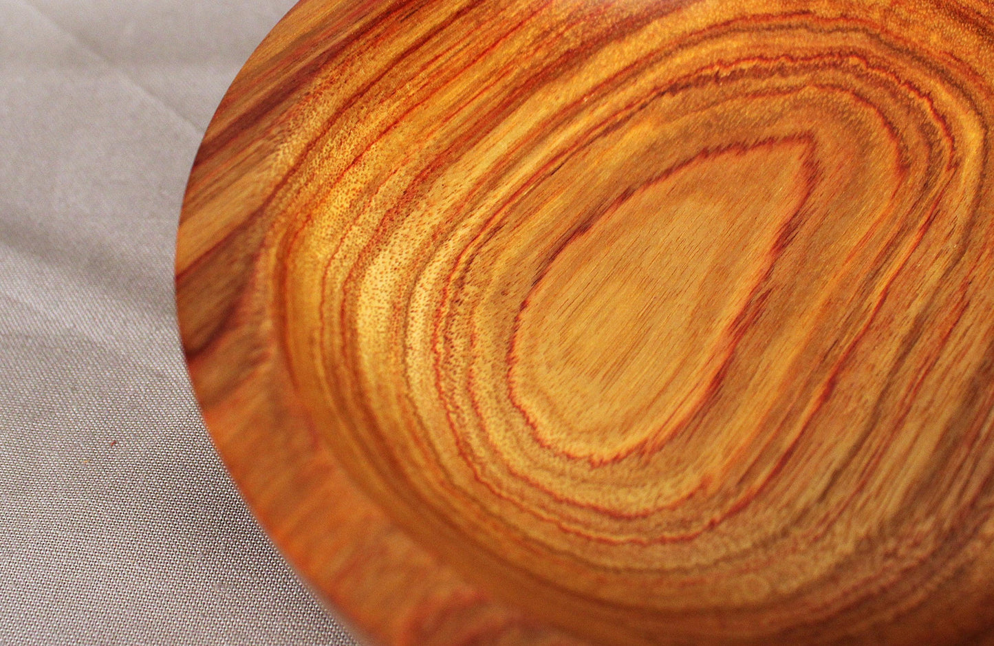 Hand-Turned Canarywood Bowl – Vibrant Gold & Red, Artisan Crafted